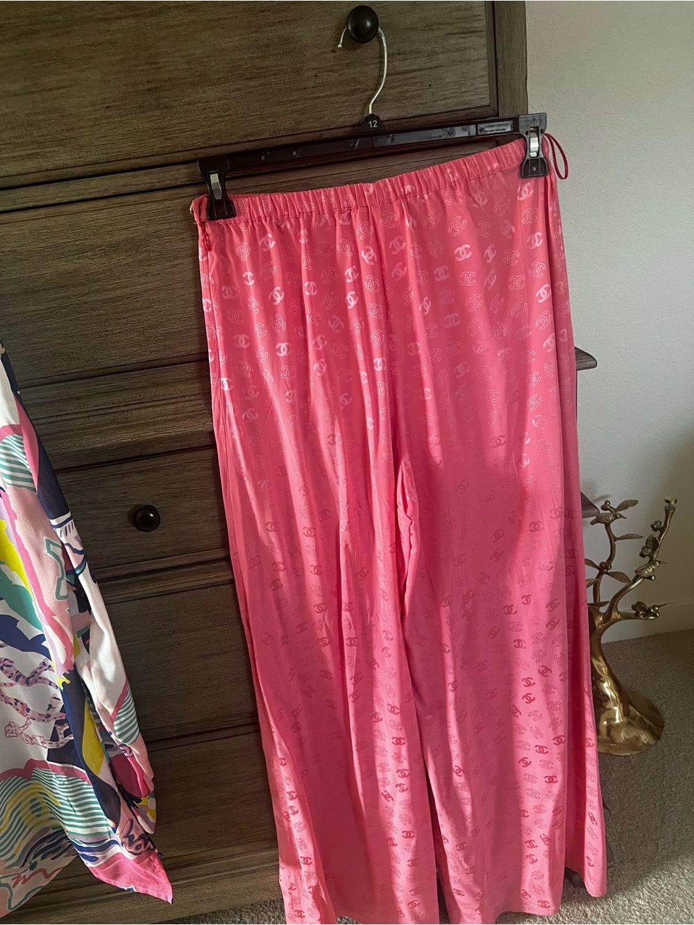 CHANEL Pink Wide-Leg Logo Lounge Pants